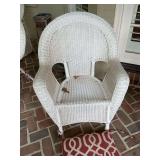 White resin wicker chair, 30” x 23” x 38”