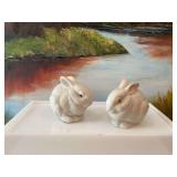2 signed vintage Cybis Mr. Snowball bunny rabbit,  bisque porcelain figurines, 3 1/2 inches