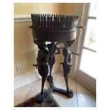 Very unique Bronze plant holder supported by three bronze satyrs with horns, tail and feet.  Does show damage to the interior where the tails should have joined. 18” x 36”.