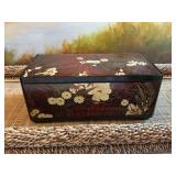 Vintage Japanese lacquerware black Kleenex box with mirrored lid. Yamanaka