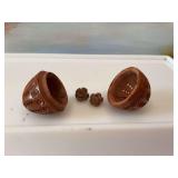 Vintage Coquilla Nut, egg shaped hand carved box /sew needle.
