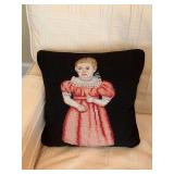 Vintage 14 in.² needlepoint pillow of vintage girl.