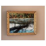 23” x 19” Oil on canvas painting of Falling tree on duck by Micheal Wheeler 1996