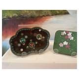 2 Vintage Chinese Cloisonne floral trinket trays.  6 inches and 3 1/2 inches