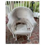 White resin wicker glider 31” x 28” x 37”