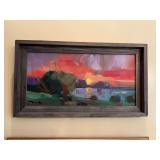 23” x 13” wood framed abstract signed oil painting