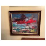 Bronze and gold frame abstract signed oil painting 24” x 20”