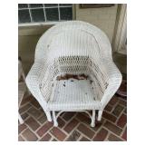 White resin wicker glider 31” x 28” x 37”