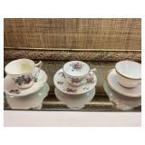 Vintage, set of three bone china tea cups and saucers.