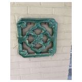 13 in.² Green patio wall piece. Possibly concrete