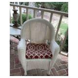 White resin wicker chair, 30” x 23” x 38”