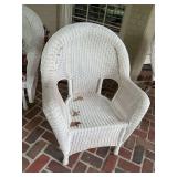 White resin wicker chair, 30” x 23” x 38”