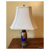 25 1/2“ Antique Chinese porcelain and brass blue and gold lamp