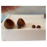 Vintage Coquilla Nut, egg shaped hand carved box /sew needle.