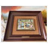 Matted and framed enamel of F. Miralles artwork 10 1/2” x 12” framed