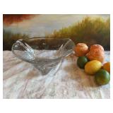 Large hand blown glass bowl 12” x 4 1/2”. Fruit is included.