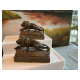 Two antique bronze lion bookends 8“ x 5“