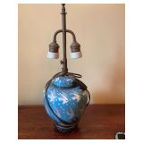 19 1/2 inch vintage oriental cloisonné ginger jar style lamp on wood base