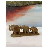 3 stone hand carved bridge of elephants 5 inches- India