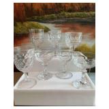 Crystal and cut glass honeycomb stemware. Seven piece pieces.