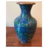 8 inch blue, green and black enamel cloisonné vase