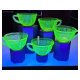 Set of 5 Hocking Glass Company (later Anchor Hocking) "Princess" green uranium depression glass tea cups.