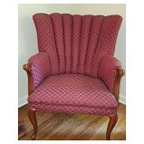 Antique burgundy channel-back armchair. 28x19x35 in tall. Seat height 16 in.