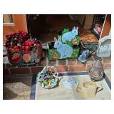 Decorative items as shown. Bunny planters, fruit container with plastic cherries and apples, and more. See all photos