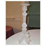 Val Saint Lambert Manxhester Collection frosted crystal candlestick. 10.75 in tall. This is often referred to "Griffon". Signed on bottom of candlestick. Has been repaired.