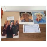 Ronald Reagan memorabilia with certificate of authenticity.