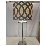 Glass cylinder lamp with burlap shade. 28 in tall.