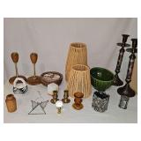 Home decor items. Candle sticks, small lamp shades, and more. Oregon Myrtlewood candle sticks glow under black light. May be a uranium glaze(?)