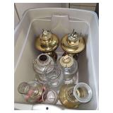 Six vintage kerosene lanterns. Five globes included. One is cracked.
