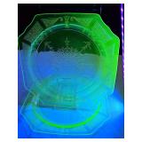 2 Anchor Hocking "Princes" green uranium depression glass plates from the 1930s