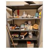 Sturdy metal shelf unit and all contents. Shelf is 50 x 24 x 70 in tall.