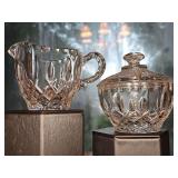 Creamer and covered sugar in the King Edward pattern by Gorham Crystal.