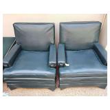 Two green leather-look vintage club chairs. 31x21x32 in tall. Seat height 17 in.