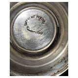 Grouping of cast aluminum items. Top left two oval bowls are from Artland, center top is by Queens Art pewter cup dating to 1930s, Buenilum hand hammered leaf Tray, bottom right oval fruit tray is by 