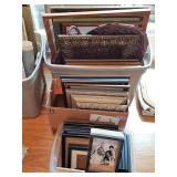 Three containers of photo/painting/prints frames. Some with glass some without