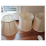 Two octagon lamp shades and one round lampshade. Octagons are 14 in tall round is 12.5 in tall