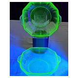 2 Anchor Hocking "Princes" green uranium depression glass bowls from the 1930s.