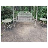 Two metal glass top tables. 20 inch diameter x 18 in tall. Swing is not included.