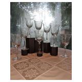 Set of eight crystal water goblets. Tiffin by Franciscan. Two have chips as shown.