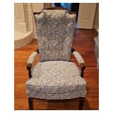 Armchair with padded arms and cane back. Back turfted pillow is not removable. 23x18.5 x 40 in tall. Seat height is 18.5 in tall