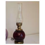 Ruby red lantern-look lamp. 18.5 in tall to top of chimney