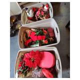 Three containers of Christmas decor.