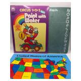 Golden “Paint with Water”, Playskool ABC Chalk Board and Connor Toy USA Puzzle