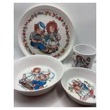 1969 Raggedy Ann & Andy Melamine 4pc. Dish Set by Oneida Deluxe