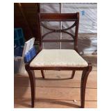 Vintage Duncan Phyfe-style mahogany side chair features a classic X-back design and scrolled arms with rosette details - 20-1/2 x 16 x 16 x 19 tall to seat (34 tall overall)
