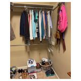 Contents of right side of master bedroom closet - women’s clothing, shoes (size 6-1/2), hygiene products and more